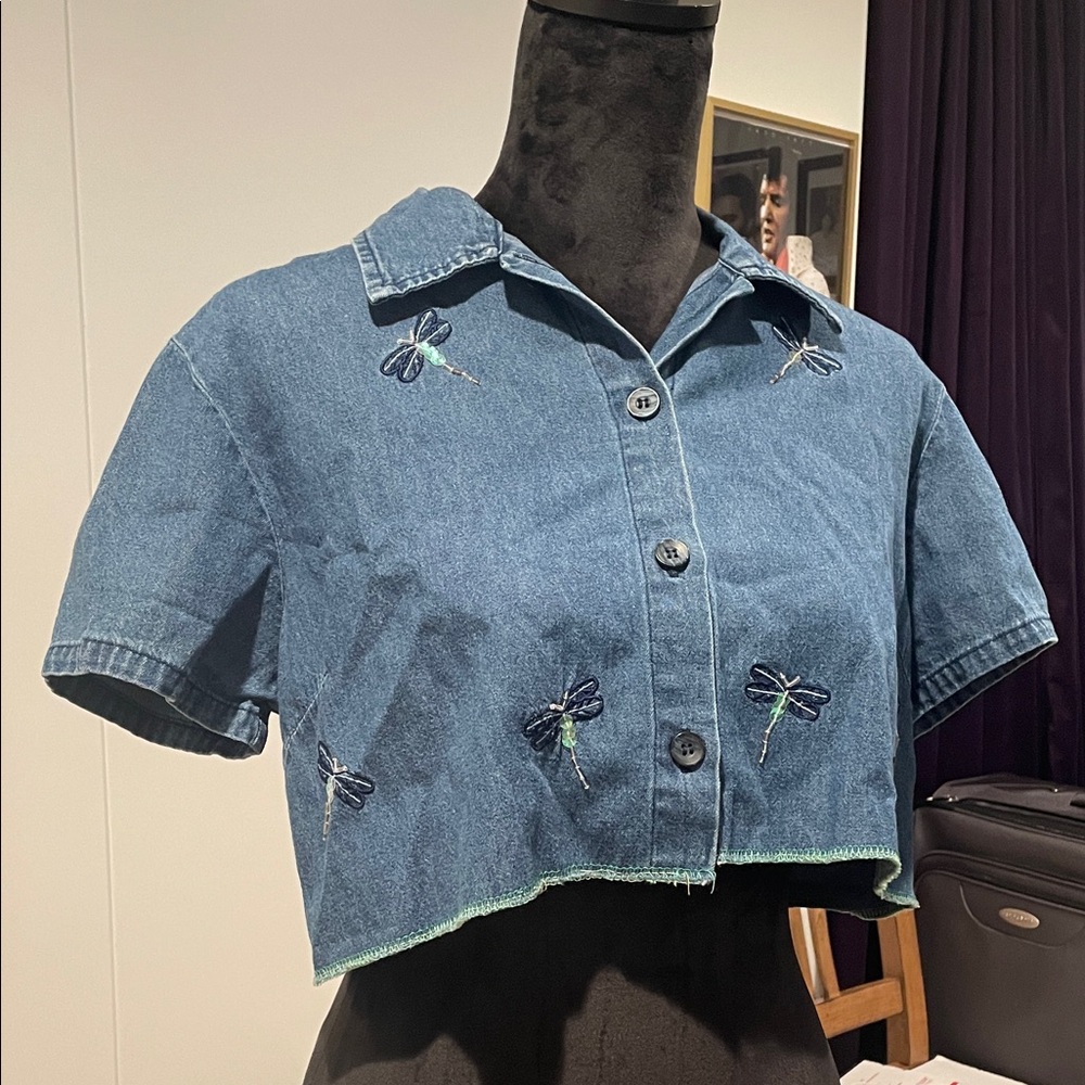 Embroidered Denim Crop Top